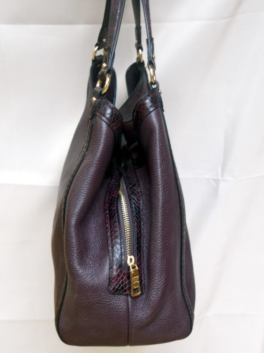 COACH Kristy Shoulder Bag Leather Snake-Embossed Brown Crimson Tote C6830 - Picture 7 of 11